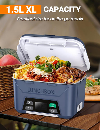 Docusvect Rechargeable Heated Lunch Box for Men, 1.3L Cordless Electric Lunch Box for Adults with Smart Scheduled Heating, Portable Food Warmer with Complete Accessories
