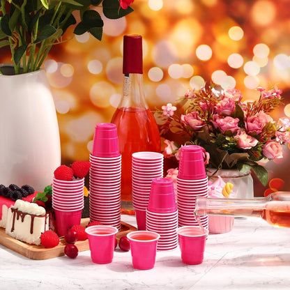 Roshtia 100 Pack 2 oz Plastic Shot Cups, Mini Disposable Shot Glasses 2 oz Wedding Party Cups for Bridal Shower Wedding Party, Beer Taste Serving, Snacks(Black, Gold)