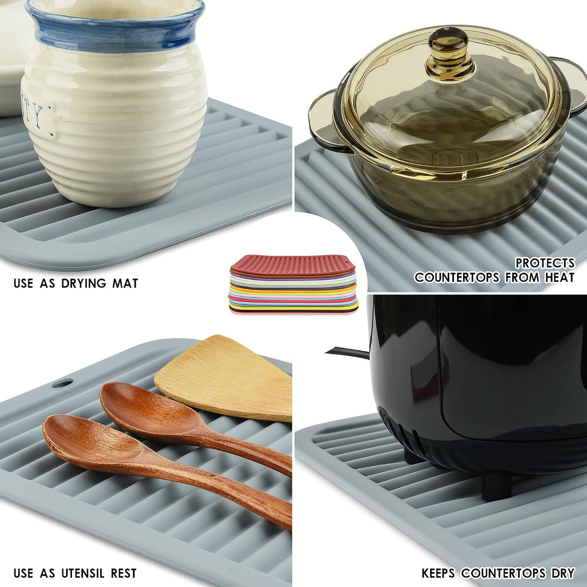 Silicone Hot Pads for Kitchen, Trivets for Hot Pots and Pans, Multi-Purpose Trivets for Quartz Countertops, Non Slip Trivet Mat, Silicone Mats for Kitchen Counter Pot Holders Set 2 Black