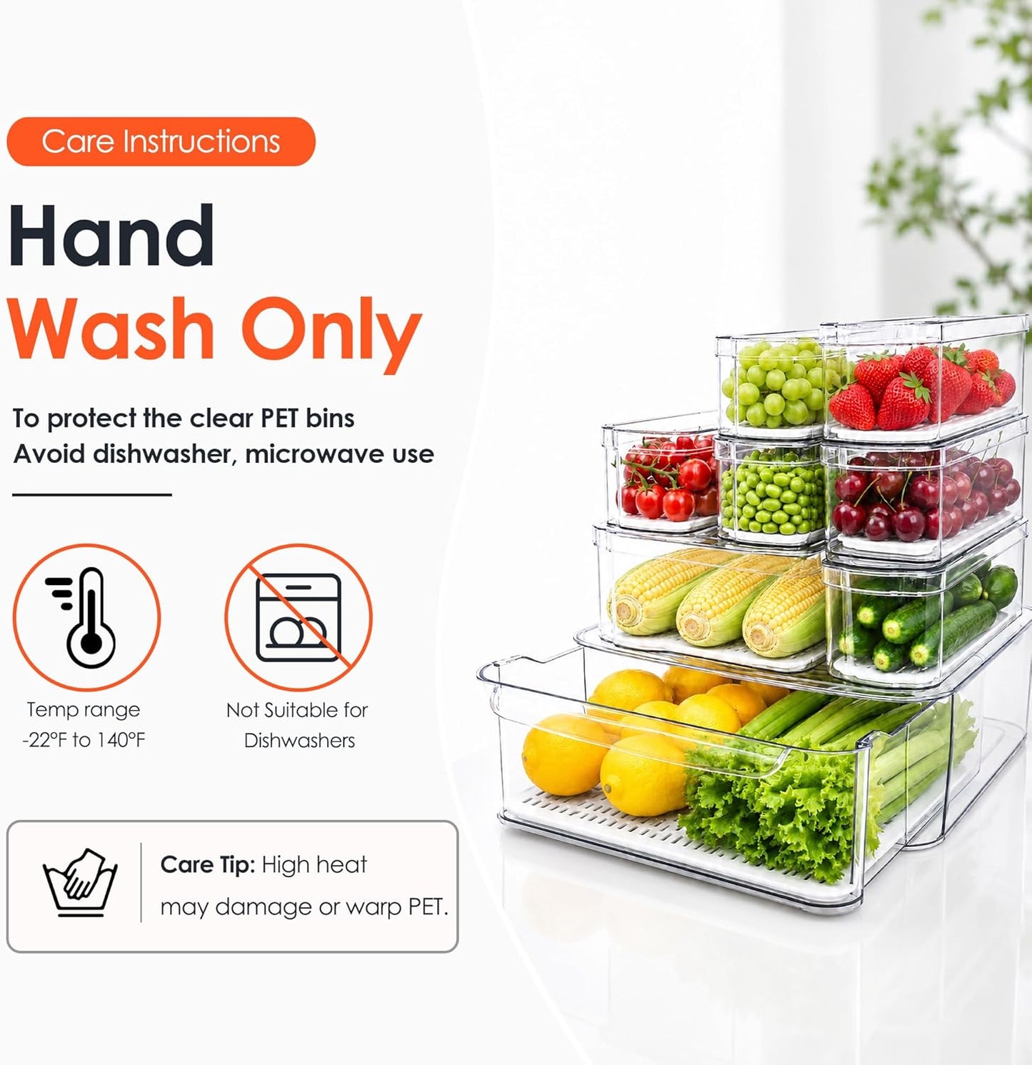 SMRCAD Refrigerator Organizers and Storage, 6 Pack with 1 Pull-Out Drawer and 5 Lidded Bins, Fruit Storage Containers for Fridge with Drain Trays, Helps Keep Produce Fresh