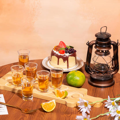 Tequila Shot Board Set - Serving Tray with 6 Glasses, Lemon Space, Salt Rimmer - 1.5 Oz Shots Holder for Margarita, Liquor, Party
