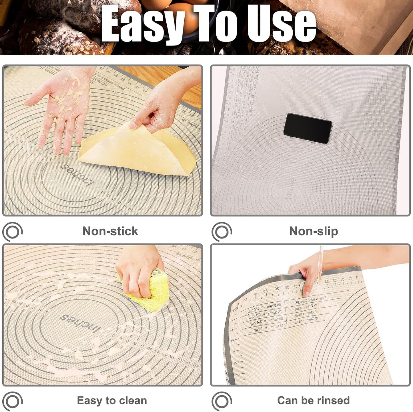 Silicone Pastry Mat 36x24 Inch Nonstick Baking Mat -Perfect for Dough, Pastry, Dough Rolling, Kneading Board, Pie Crust, Fondant, Pasta/Pizza, Kitchen Counter Mat