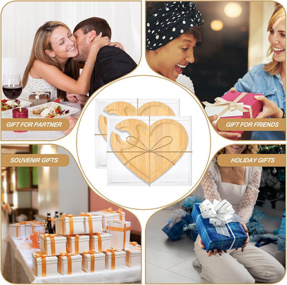 Menkxi 12 Set Wine Appetizer Plates Mini Charcuterie Boards with Wine Glass Holder and Box Gifts for Bridal Shower Game Prizes Wooden Cocktail Cheese Plate for Guests Baby Shower(Heart,Light Color)