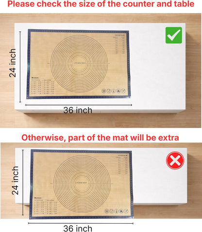 Silicone Pastry Mat with Measurements, 28 x 20 Inch Extra Thick Non-Slip Nonstick XL Baking Mat for Dough Rolling, Kneading, Fondant and Pie, Red