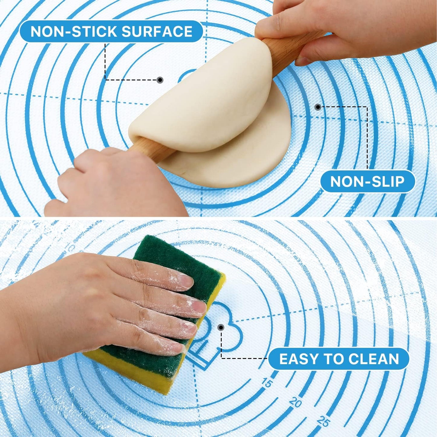 Silicone Baking Mat,28" x 20" Extra Thick Large Non Stick Sheet Mat with Measurement Non-slip Dough Rolling Mat,Reusable Food Grade Silicone Counter Mat for Making Cookies,Macarons,Bread and Pastry