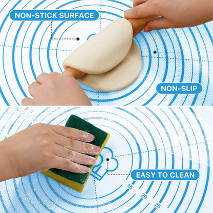 Silicone Baking Mat,28" x 20" Extra Thick Large Non Stick Sheet Mat with Measurement Non-slip Dough Rolling Mat,Reusable Food Grade Silicone Counter Mat for Making Cookies,Macarons,Bread and Pastry
