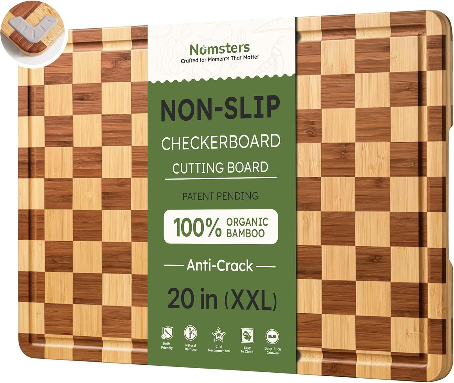 3 Pack Bamboo Cutting Board Set Checkered Wooden Cutting Board for Kitchen Non Toxic Charcuterie Board Serving Non Slip End Grain Wood Chopping Board for Meat Fruit Cheese Kitchen Housewarming Gift