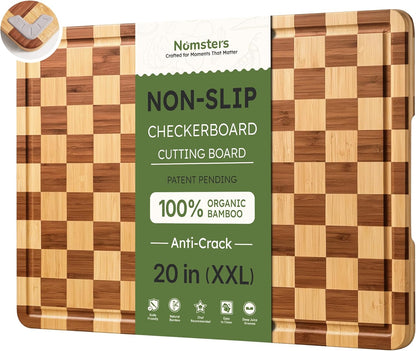 3 Pack Bamboo Cutting Board Set Checkered Wooden Cutting Board for Kitchen Non Toxic Charcuterie Board Serving Non Slip End Grain Wood Chopping Board for Meat Fruit Cheese Kitchen Housewarming Gift