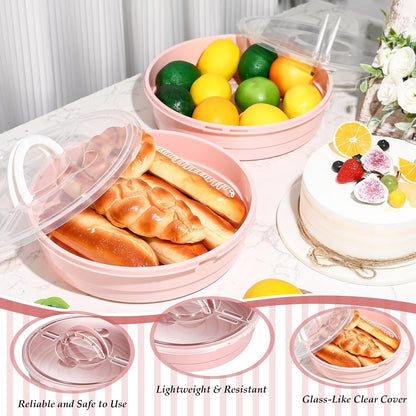 2 Pcs 12'' Pie Containers with Lids and Handle, Plastic Pizza Carrier with Cover Airtight Food Storage Reusable Cake Keeper Holder for Cheesecake Cookie Desert Tortilla Pastry(Green)