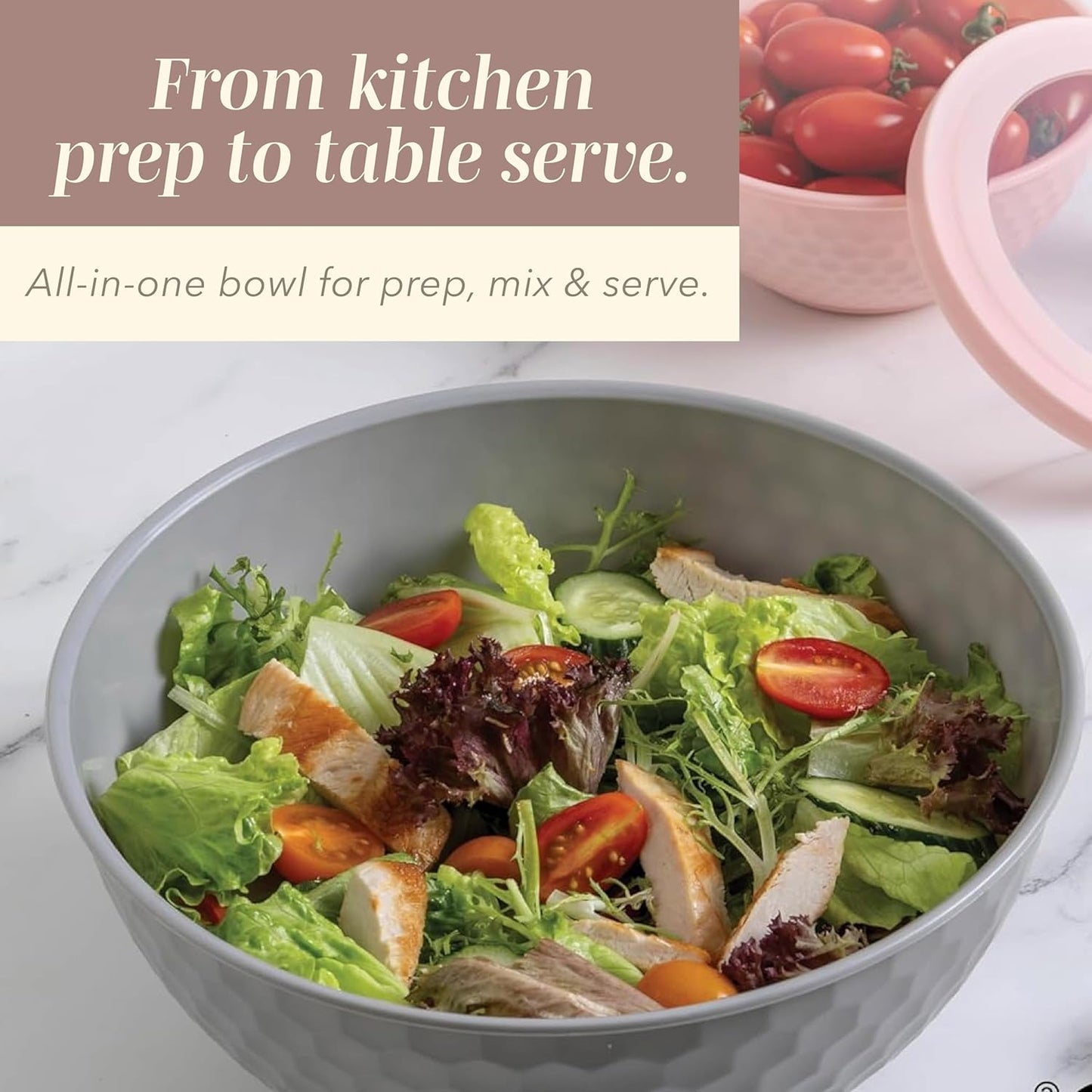 COOK WITH COLOR Mixing Bowls with Lids - 12 Piece Plastic Nesting Bowls Set includes 6 Prep Bowls and 6 Lids, Microwave Safe Mixing Bowl Set, Pink Embossed - Colors B