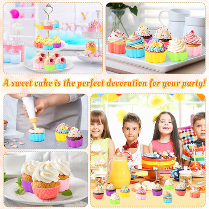 R HORSE Mini Silicone Cupcake Liners Molds - 60Pcs 2 Inch Muticolor Floral Shaped Baking Cups, Reusable Non-Stick Cupcake Wrappers Muffin Baking Liners for Oven Microwave Dishwasher Safe