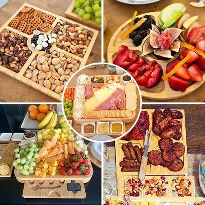 Charcuterie Boards Gift Set Bamboo Cheese Board and Knife Set, Cheese Tray Magnetic Charcuterie Boards Set, 15 x 13 x 2 Inch for Cheese Meat Fruit Gift for Birthdays Wedding Registry Housewarming