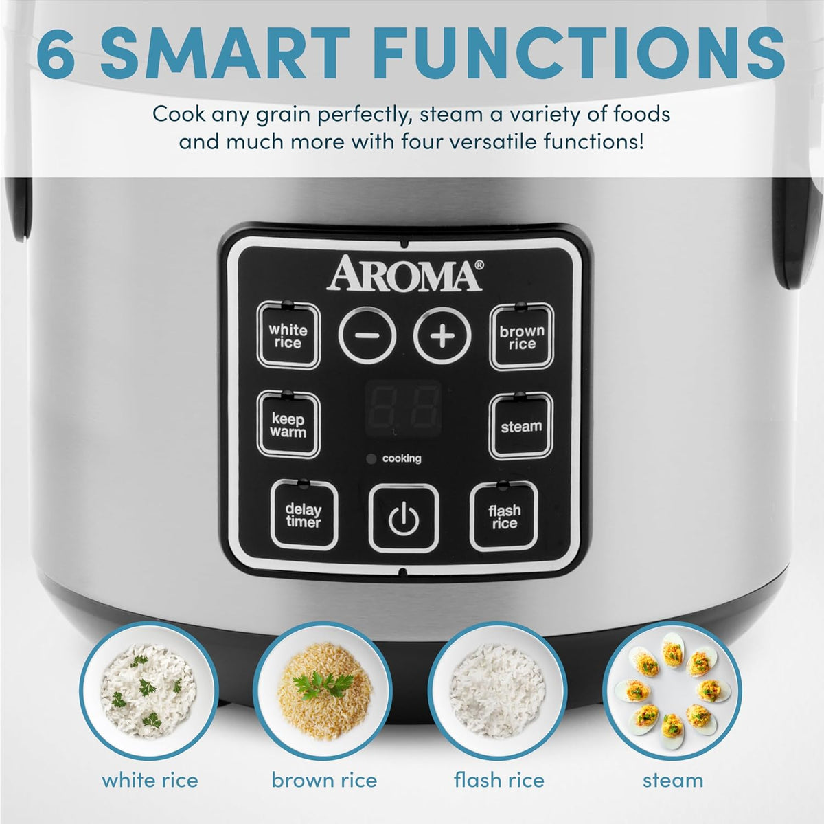 AROMA Digital Rice Cooker, 4-Cup (Uncooked) / 8-Cup (Cooked), Steamer, Grain Cooker, Multicooker, 2 Qt, Stainless Steel Exterior, ARC-914SBD