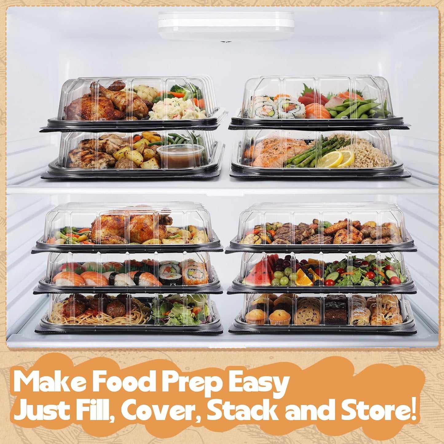 20 Sets Catering Trays with Lids, 12x8.5 Inch Heavy Duty Reusable Plastic Serving Trays with Lids, Catering Cookie Platter for Fruit Desserts Meal Prep Treats and Sandwiches for Travel Party