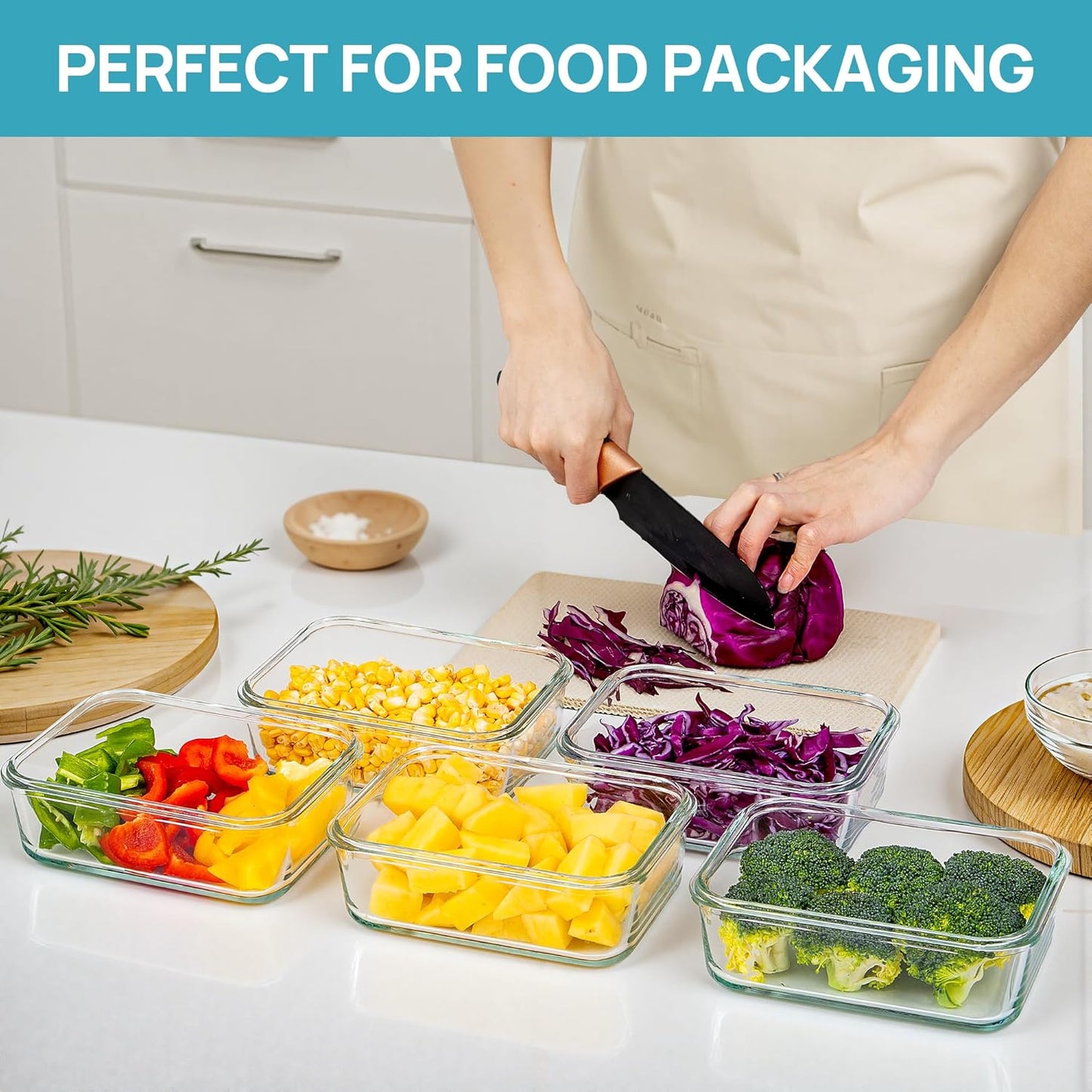 Vtopmart 10 Pack 35oz Glass Food Storage Containers with Lids, Meal Prep Containers, Airtight Reusable Lunch Container Set, Safe for Oven, Microwave, Freezer, and Dishwasher, Grey