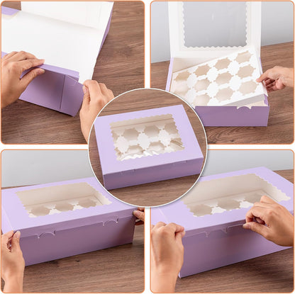 Hoewina 6PCS Cupcake Boxes - Hold 12 Count Cupcake Containers with Window, Food Grade Cupcake Holder Easy Transport and Presentation - Ideal for Cupcakes, Desserts, and More