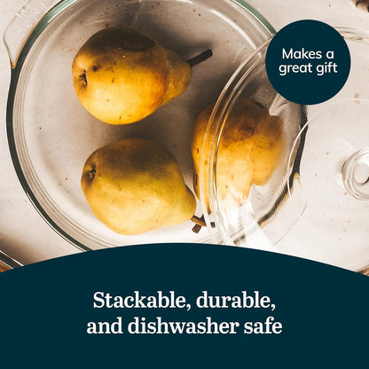 Libbey Baker’s Premium 2 Piece Glass Pie Plate, Stackable, Space Saving Casserole Dish Set with Lids, Glass Baking Dish Set for Fruit Pies, Quiches