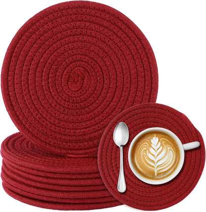 8 Inch Cotton Rope Trivets for Hot Dishes Set of 8 Heat Resistant Mats for Countertop Potholders for Kitchens Trivets for Hot Pots and Pans and Quartz Countertops Farmhouse Kitchen Décor, Mixed Brown