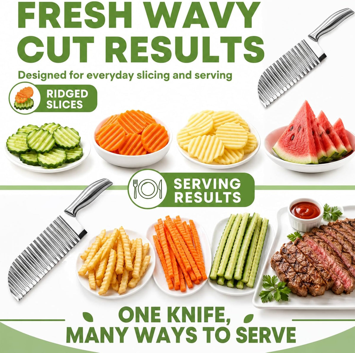 Large Crinkle Cutter, Stainless Steel Wavy Potato,French Fry Slicer