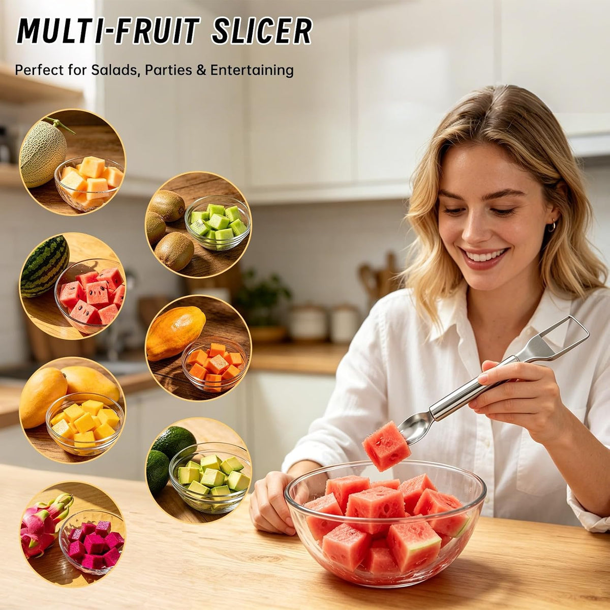 Watermelon Cutter Fork Slicer 2-in-1 Stainless Steel Fruit Cutter 2 Pack