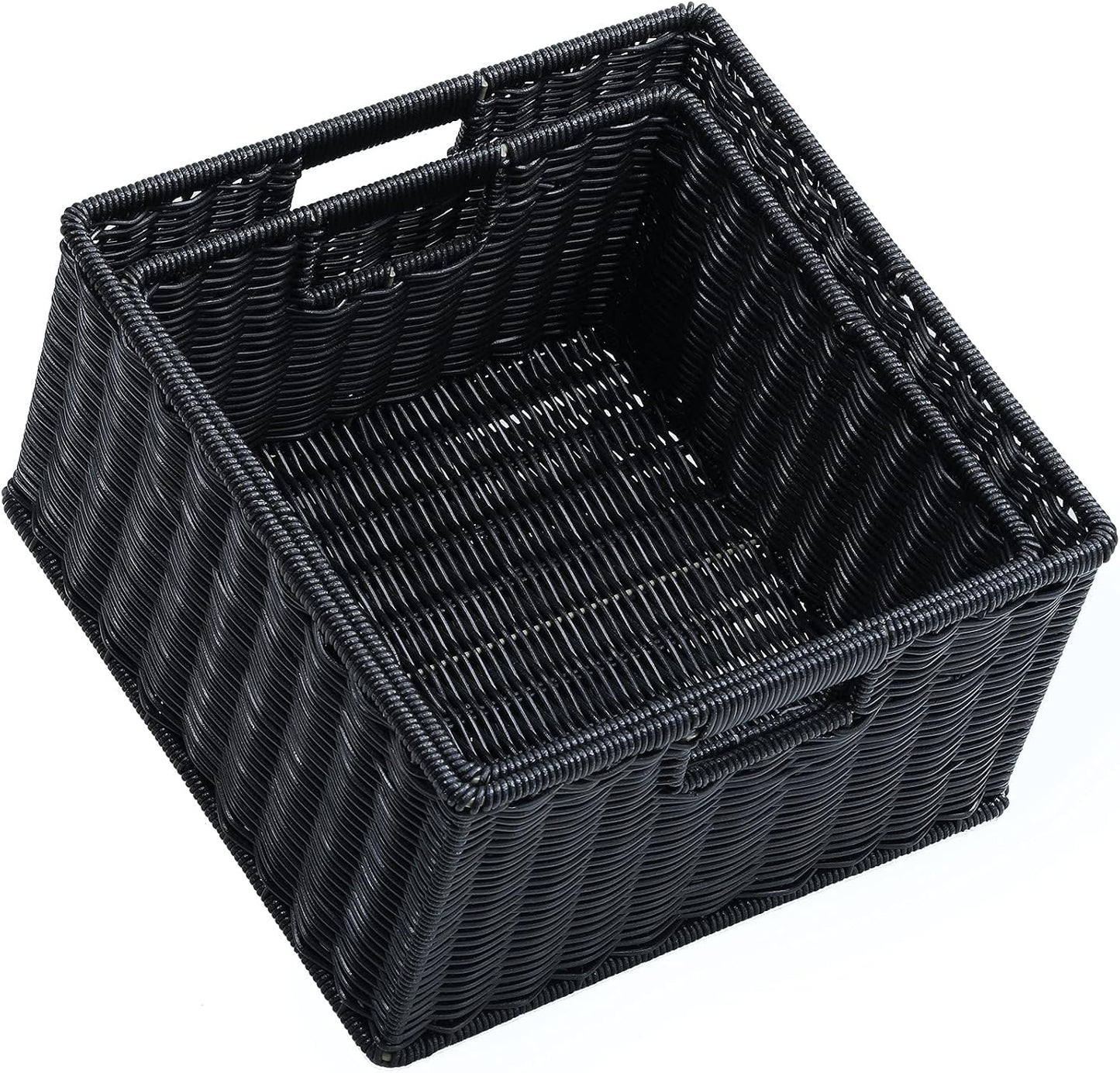 HOONEX Water Hyacinth Storage Baskets, Wicker Baskets for Storage, Hand Woven Baskets with Carry Handles, Set of 2, Natural