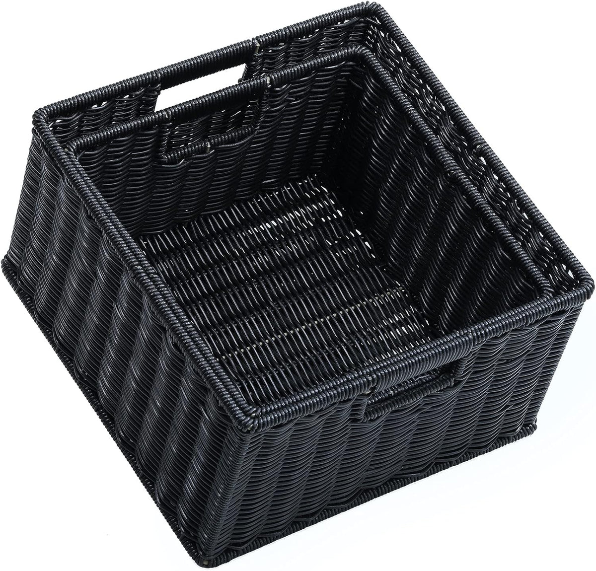 HOONEX Water Hyacinth Storage Baskets, Wicker Baskets for Storage, Hand Woven Baskets with Carry Handles, Set of 2, Natural