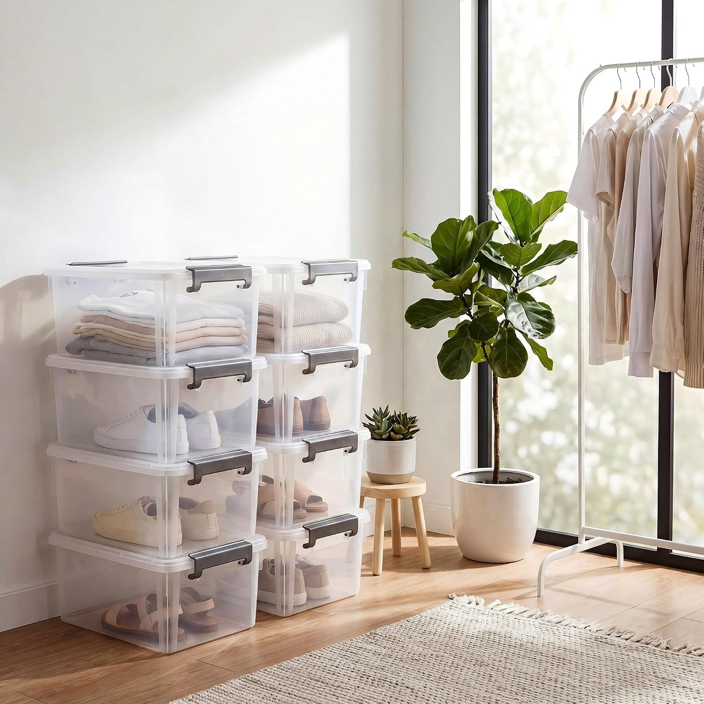 Citylife 32 QT Plastic Storage Bins with Latching Lids Stackable Storage Containers for Organizing Large Clear Storage Box for Garage, Closet, Kitchen, 4 Packs