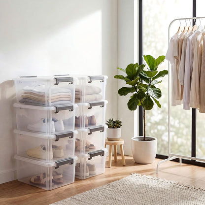 Citylife 32 QT Plastic Storage Bins with Latching Lids Stackable Storage Containers for Organizing Large Clear Storage Box for Garage, Closet, Kitchen, 4 Packs