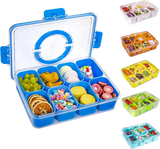 WACOI Divided Snack Serving Tray with Lid and Handle travel Snackle Box Charcuterie Container Portable Storage Organizer for Candy, Fruits, Nuts, Snacks 1Pack White