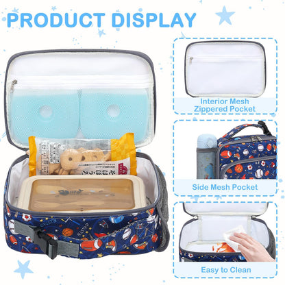 FlowFly Kids Lunch box Insulated Soft Bag Mini Cooler Back to School Thermal Meal Tote Kit for Girls, Boys, Astronaut - Colors A