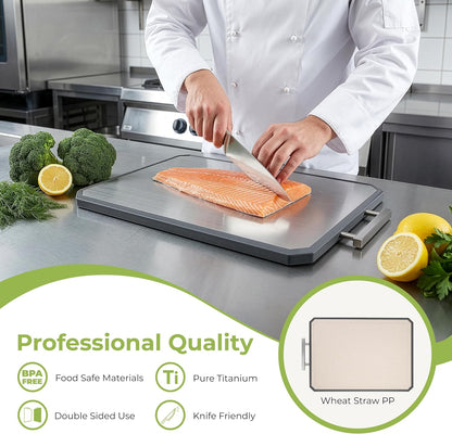 Freshware Titanium Cutting Board for Kitchen, Set of 2, Double Sided Cutting Boards, Pure Titanium/PP, Chopping Board with Juice Grooves, Dishwasher Safe, Medium 12.1" by 8.3" and Large 16.2" by 11"