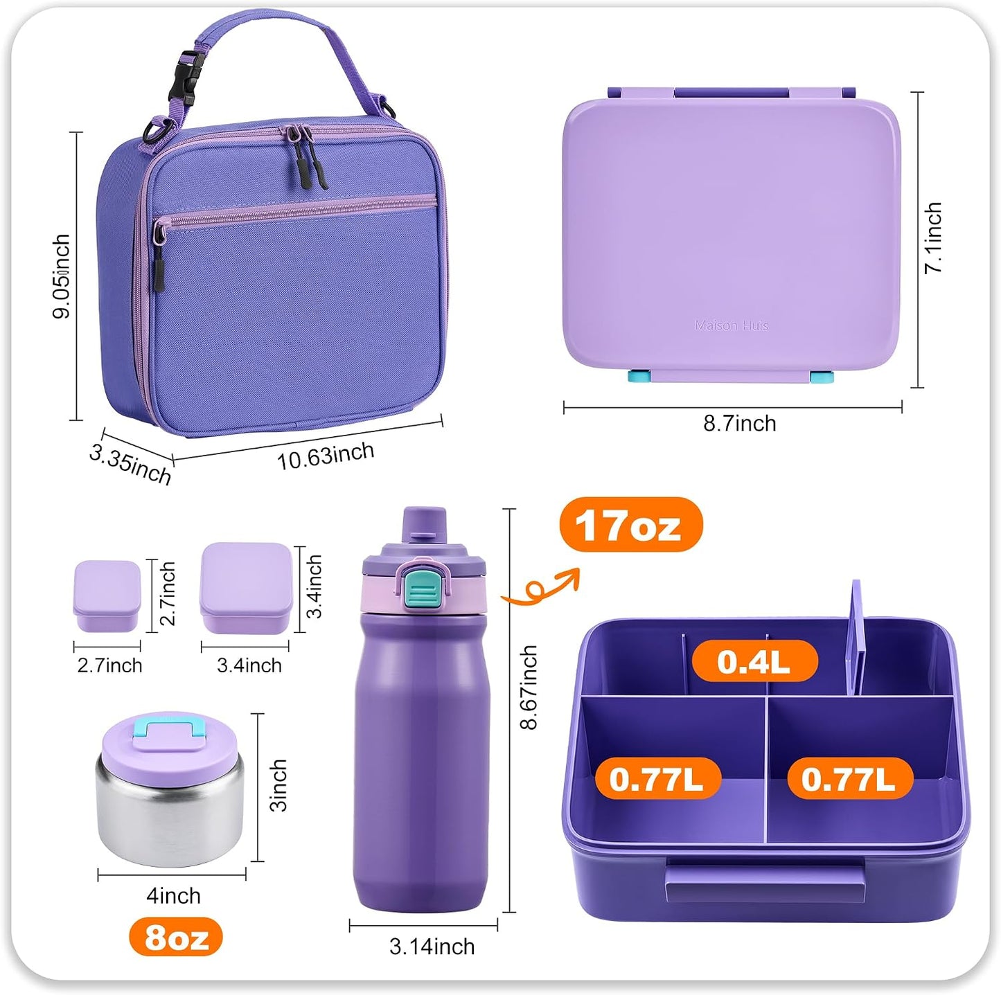 Bento Lunch Box for Kids with Thermo, Leakproof Bento Box with 8oz Insulated Food Jar, Insulated Bottle, Lunch Bag, BPA Free Dishwasher Safe 4 Compartment Container for School Girls Boys (Pink)