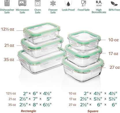 Fusion Gourmet 8 Pack 35 oz Glass Storage Containers with Lids - Airtight, Leakproof, Oven, Microwave & Freezer Safe, Stain & Odor Resistant, Reusable Meal Prep Containers (16-Piece)