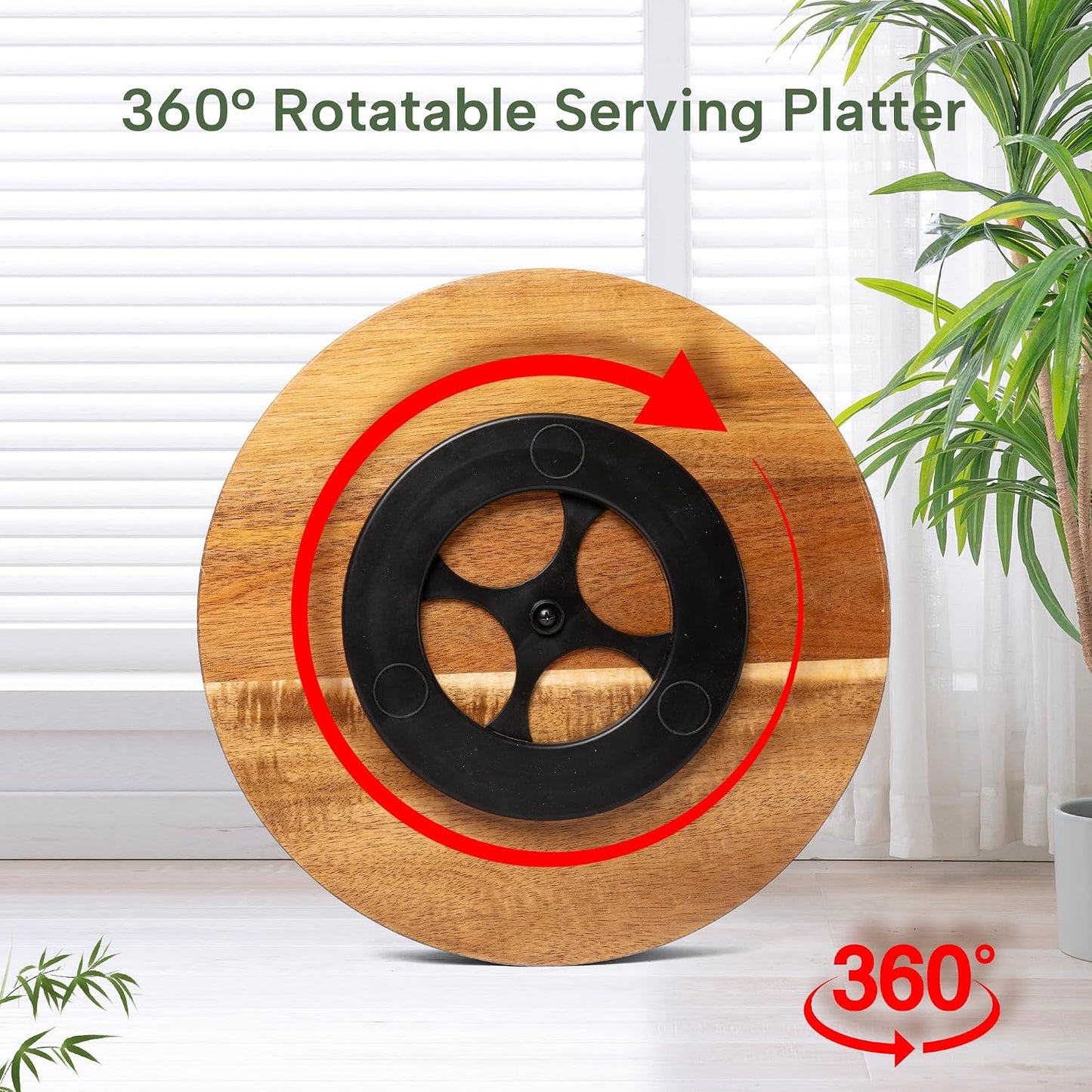 Defined Deco12in Serving Tray and Platters, Acacia Wood chip & dip Sets for Party, 360° Rotatable Serving Dishes for Chips and Dip, Fruit,Veggies, Candy and Snack, (Including 2X Dip Bowls, 1 Spoon)