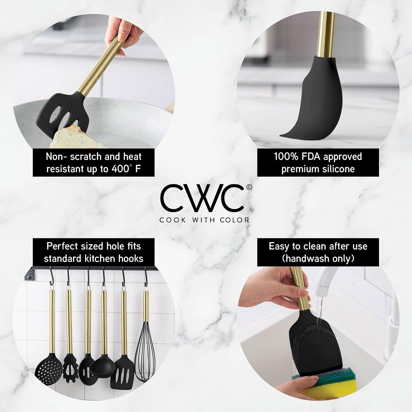 COOK WITH COLOR Silicone Cooking Utensils, Kitchen Utensil Set, Easy to Clean Silicone Kitchen Utensils, Cooking Utensils for Nonstick Cookware, Kitchen Gadgets Set, 38 Piece, Mint