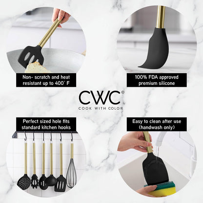 COOK WITH COLOR Silicone Cooking Utensils, Kitchen Utensil Set, Easy to Clean Silicone Kitchen Utensils, Cooking Utensils for Nonstick Cookware, Kitchen Gadgets Set, 38 Piece, Mint