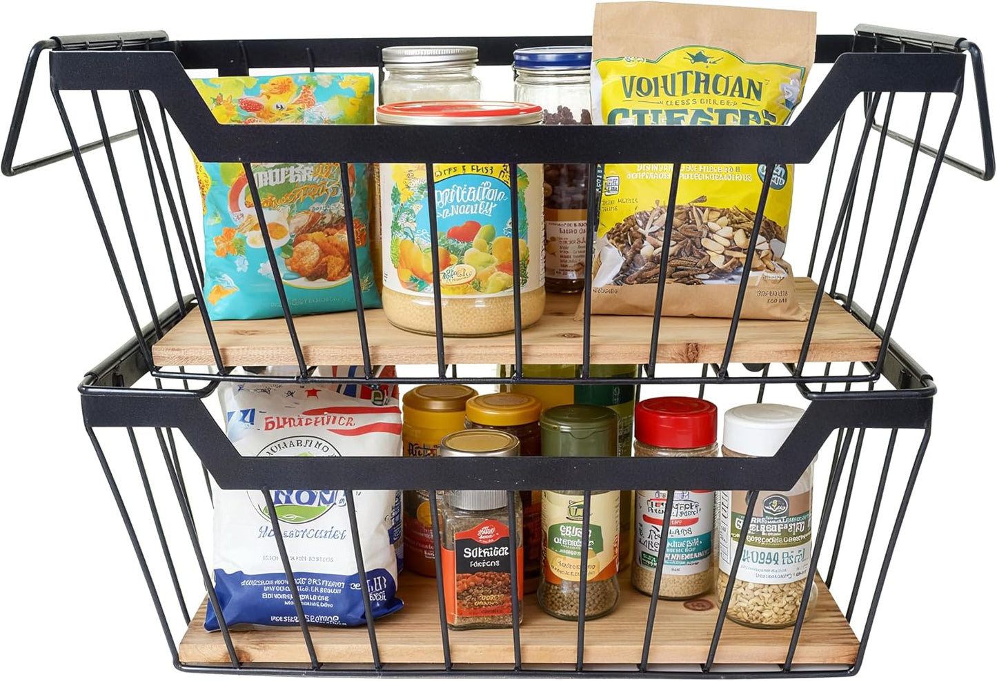 ShabbyDecor Metal Wire Basket with Handles Storage Organizer Stackable Organizing bin for Cabinet Shelf Countertop Under Sink Pantry for Kitchen,Bathroom,Laundry Closet, 1 Pack