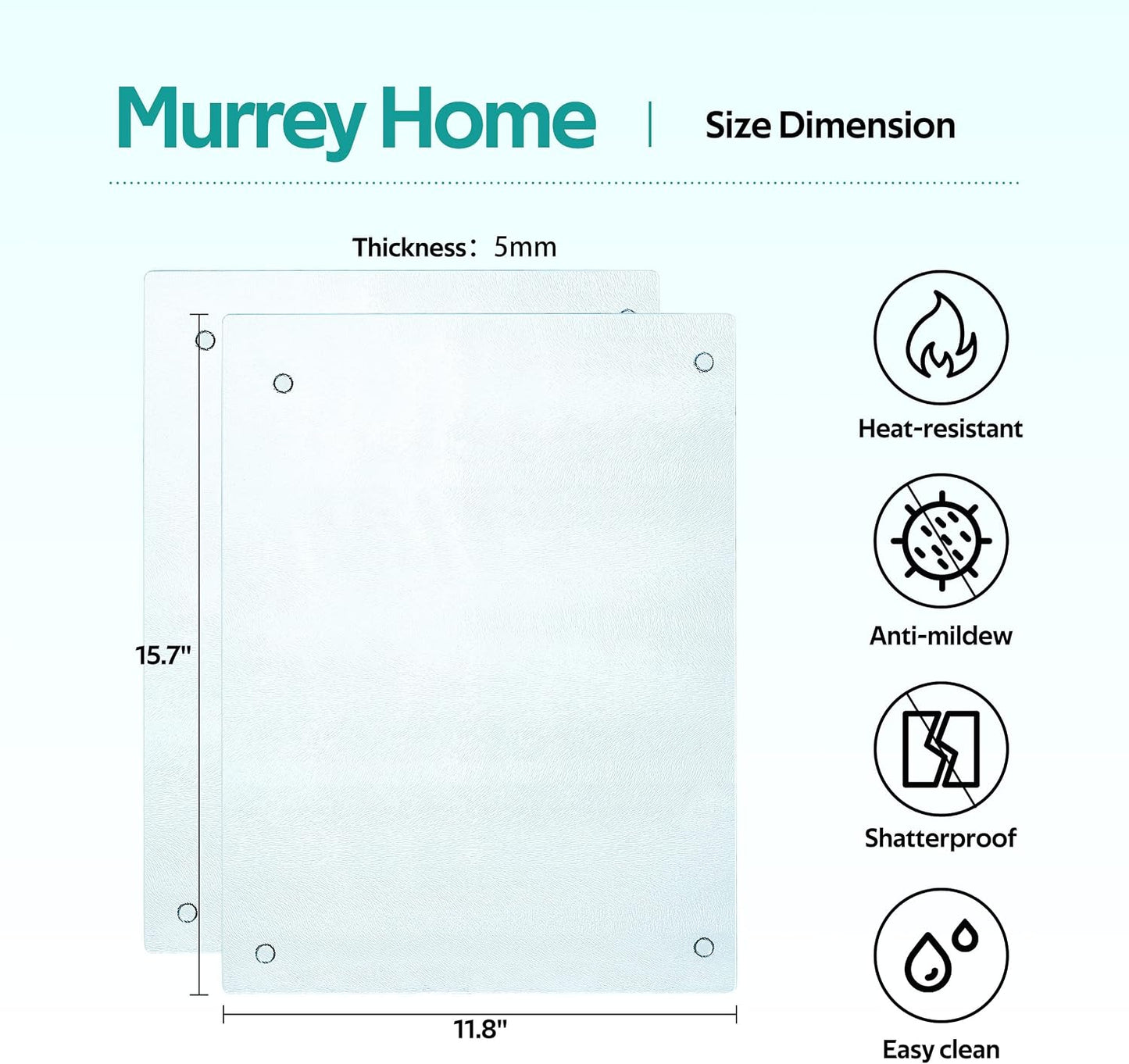Murrey Home Glass Cutting Board Set for Kitchen Counter, Tempered Glass Chopping Boards Dishwasher Safe, Small Clear Countertop Tray, 16"x12"x2PC