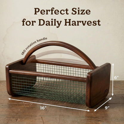 HOMESTEAD Garden Hod Harvest, Durable Acacia Wood Frame with Rotating Handle Basket, Farmhouse Basket for Home Improvement, Gardening, Farm, Kitchen, Indoor Outdoor Use, Natural Color
