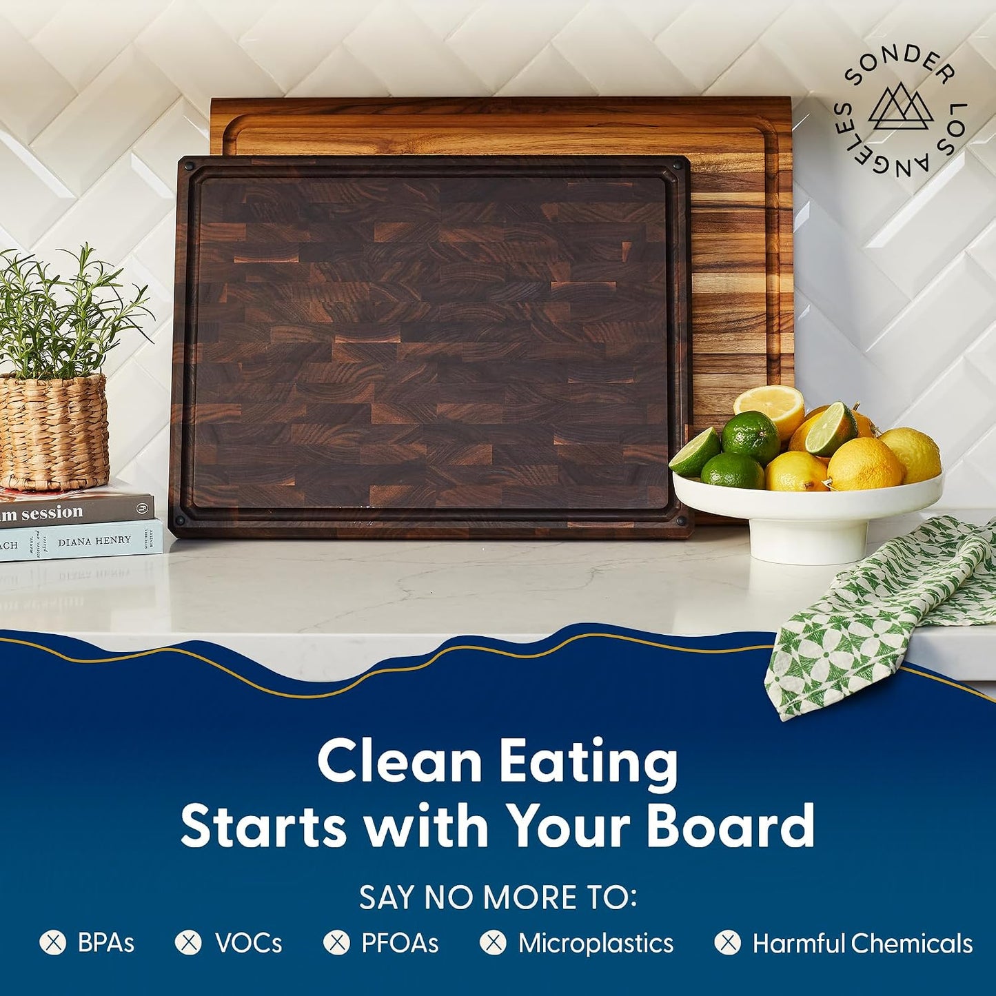 Sonder Los Angeles Doheny Wood Cutting Board Set | Acacia Edge Grain Cutting Board for Kitchen with Juice Groove | Perfect for Compact Daily Use | Gift Box Included | 14x10x1 in & 12x8x1 in