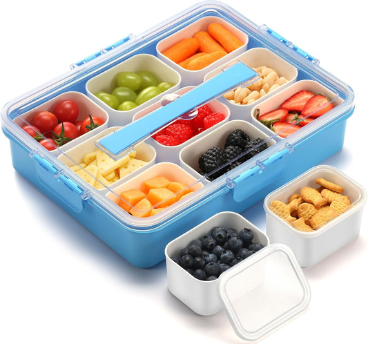 Snackle Box Container for Adults with 9 Compartment, Divided Serving Tray Snack Box Containers with Lid and Handle, Charcuterie Boxes Portable Snack Platter for Fruit Veggie Party Travel, White