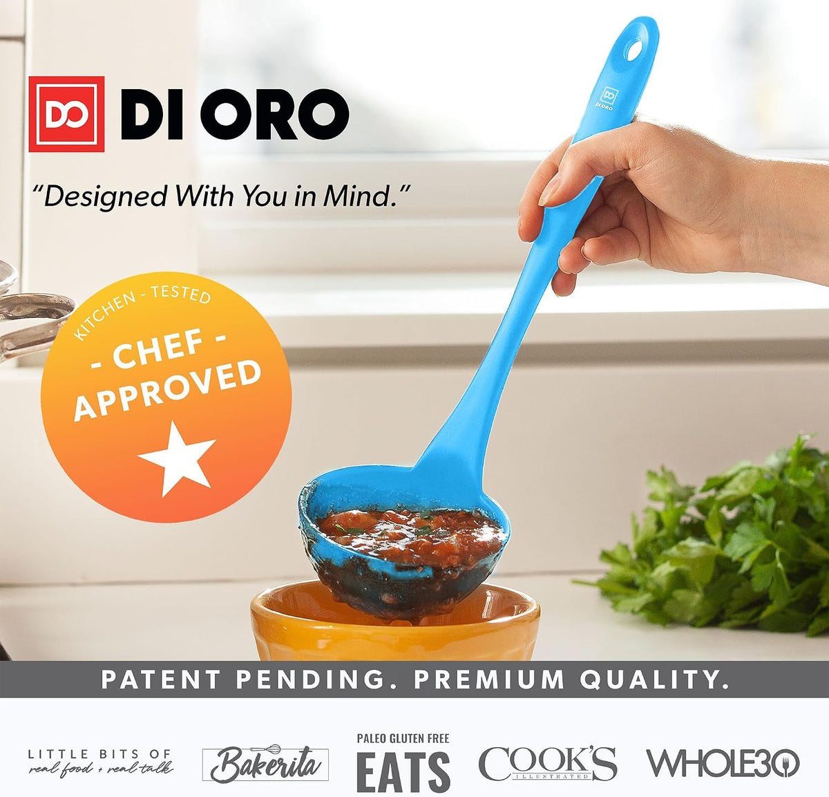 DI ORO Silicone Ladle - Soup & Serving, 600F Heat Resistant, Black