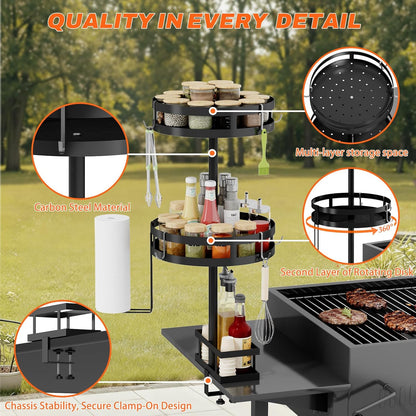 Griddle Caddy for Blackstone Griddle Accessories, BBQ Caddy with Paper Towel Holder, Rotating Condiment & Utensil Organizer, Outdoor Kitchen Accessories for Camping, RV, Patio & Tailgating