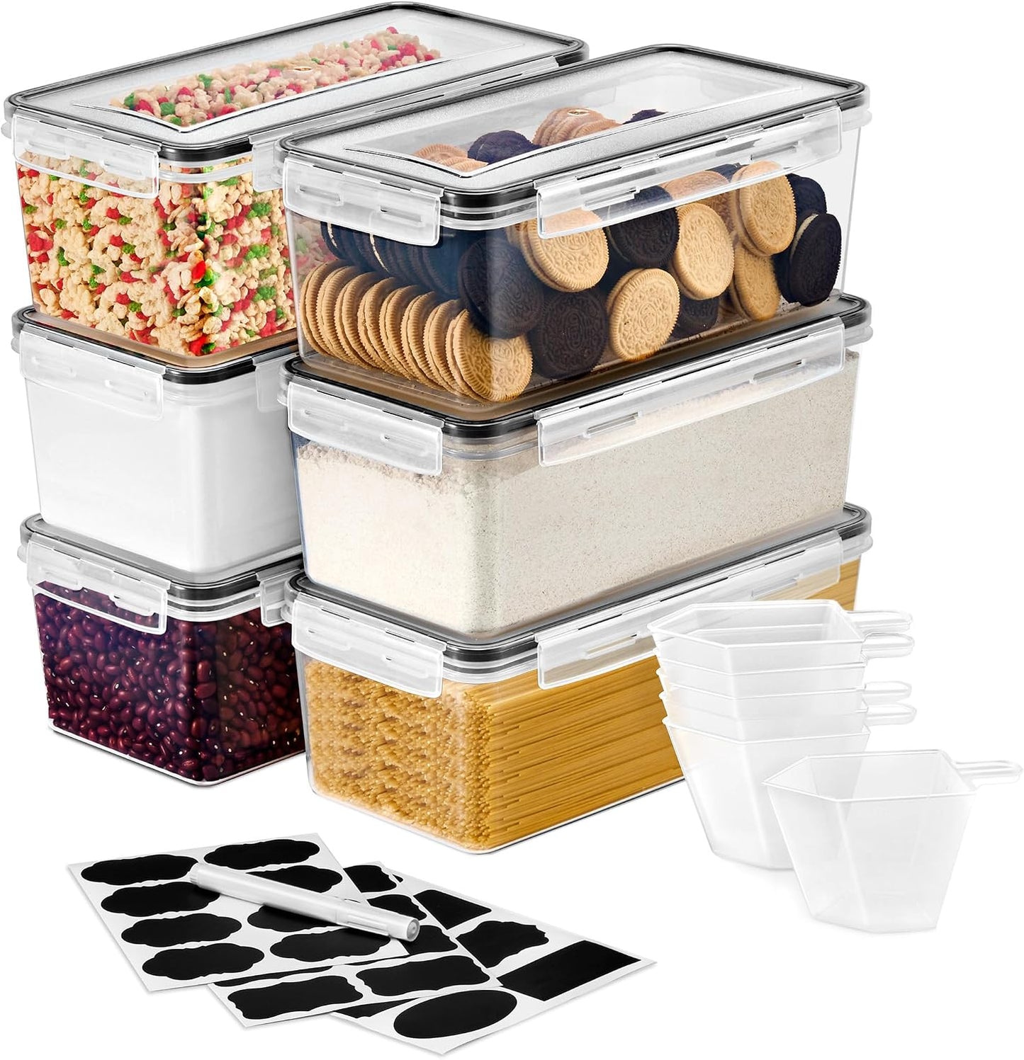 Sorbus Food Storage Containers - Pack of 8 - Air Tight, Four-Way Snap Lids Keeps Food Fresh - Store Cereal, Pasta, Flour, Nuts, Candy - Durable Plastic Kitchen Pantry Bins