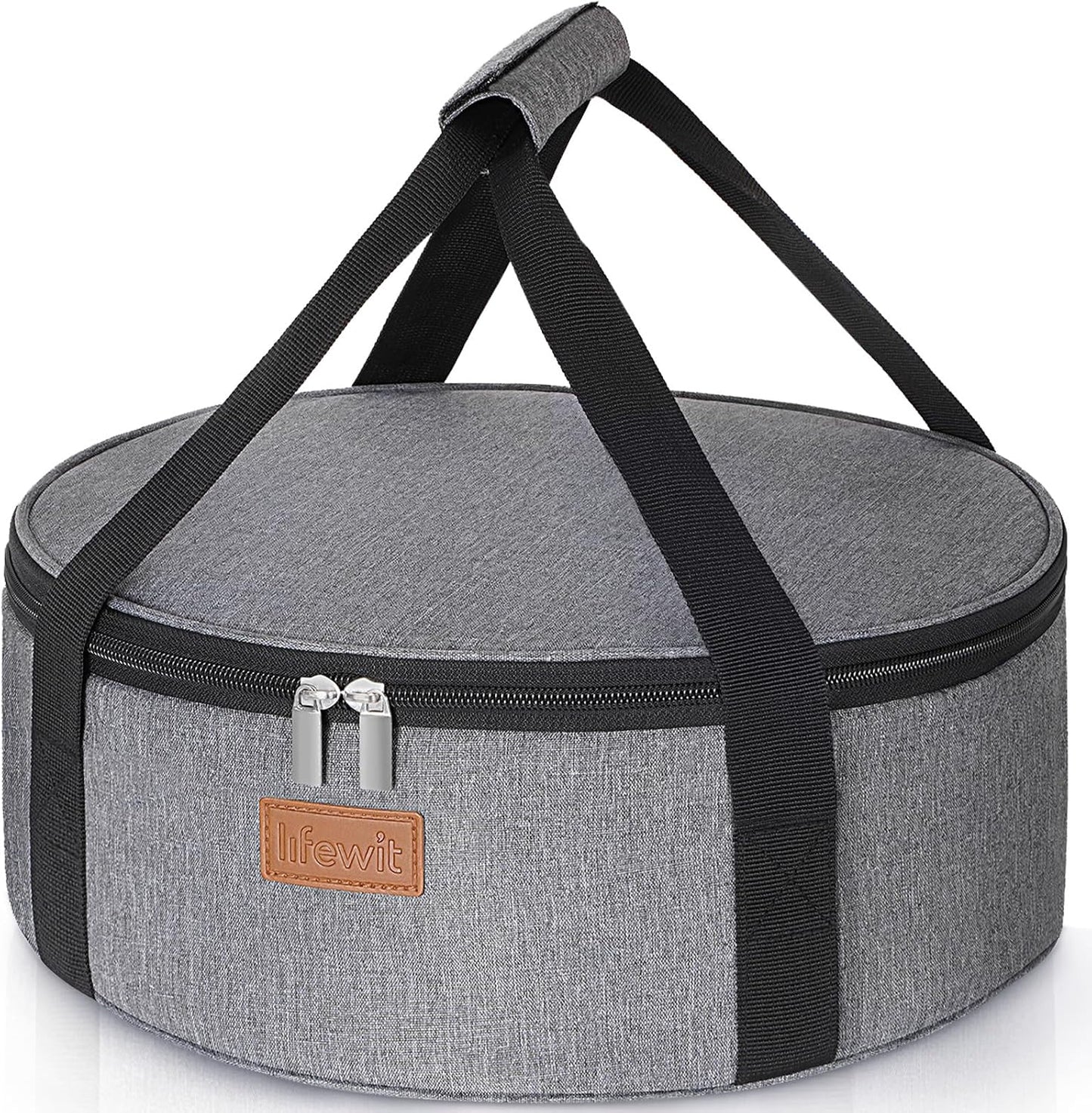 Lifewit Insulated Single Decker Round Casserole Carrier, Portable Pie Carrier Bag for Hot or Cold Food, Fits 12.5" Baking Dish, Thermal Lunch Tote for Potluck Parties, Picnic and Cookouts, Grey