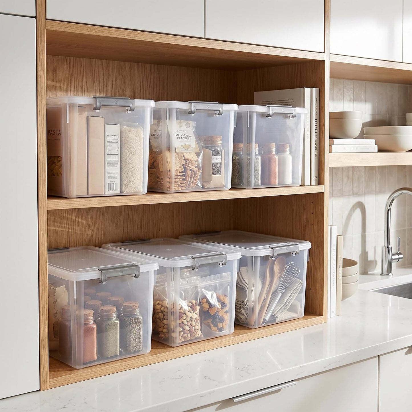 Citylife 32 QT Plastic Storage Bins with Latching Lids Stackable Storage Containers for Organizing Large Clear Storage Box for Garage, Closet, Kitchen, 4 Packs