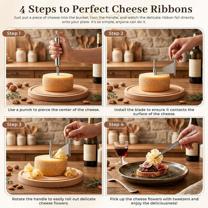 Girolle Cheese Curler for Tete de Moine, Cheese Flower Cutter with Center Hole Tool & Tweezers, Wood Cheese Shaver for Parmesan & Chocolate, Charcuterie Board Accessories & Gifts