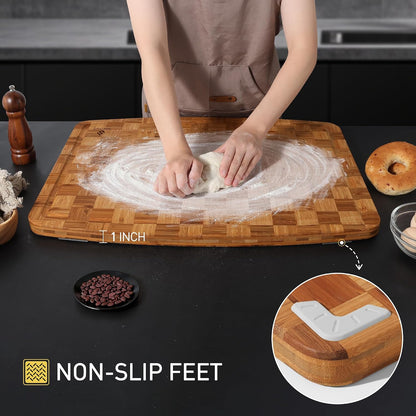 3 Pack Bamboo Cutting Board Set Non Toxic Wooden Cutting Board for Kitchen Non Slip Solid End Grain Thick Wood Juice Groove Chopping Board Edge Grain Teak Smart Marble Flexible Round Stone Metal