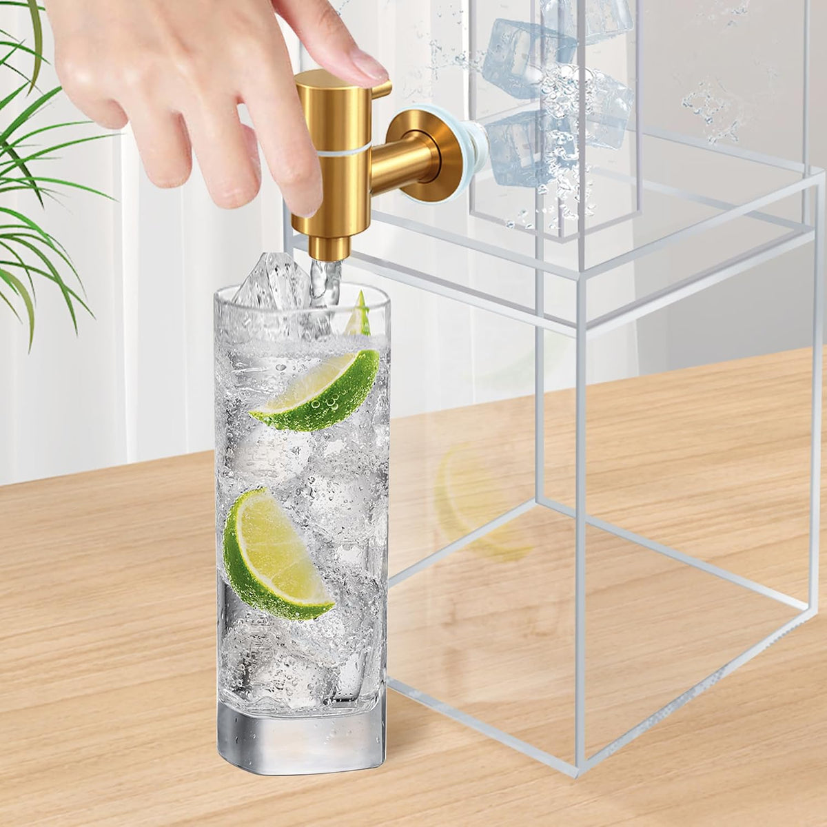 1.8 Gallon Large Drink Dispenser, Drink Dispenser with Acrylic Stand, Drink Dispensers for Parties with Ice Core, Beverage Dispenser with Airtight Valve for Water, Punch, Juice