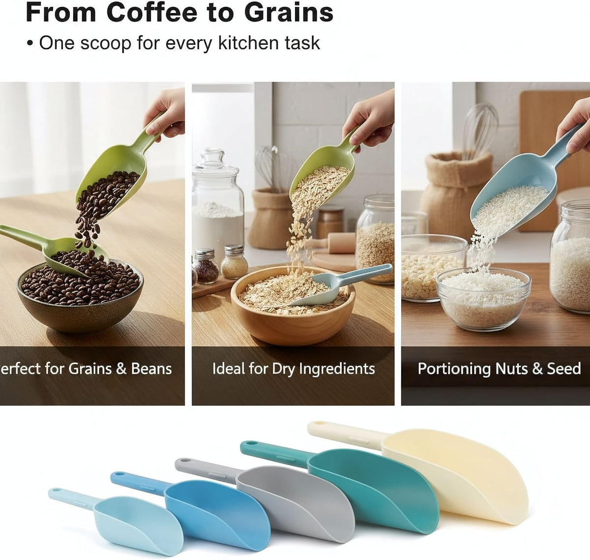 Plastic Scoops for Canisters, Plastic Scoop for Ice Cubes, Flour Scoops Dry Goods Coffee Beans & Cereals